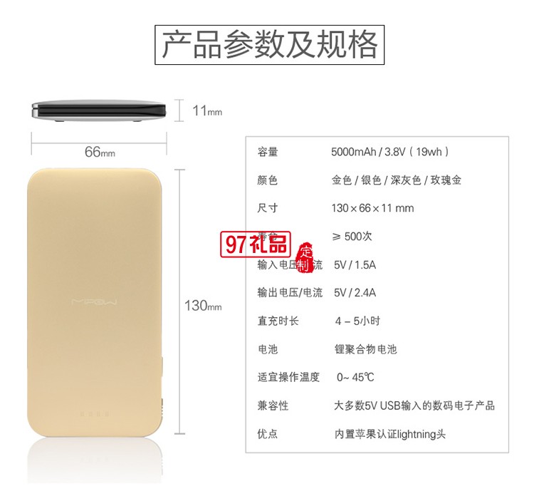 mipow蘋果授權(quán)mfi認證移動電源6s/7plus麥泡超薄充電寶 