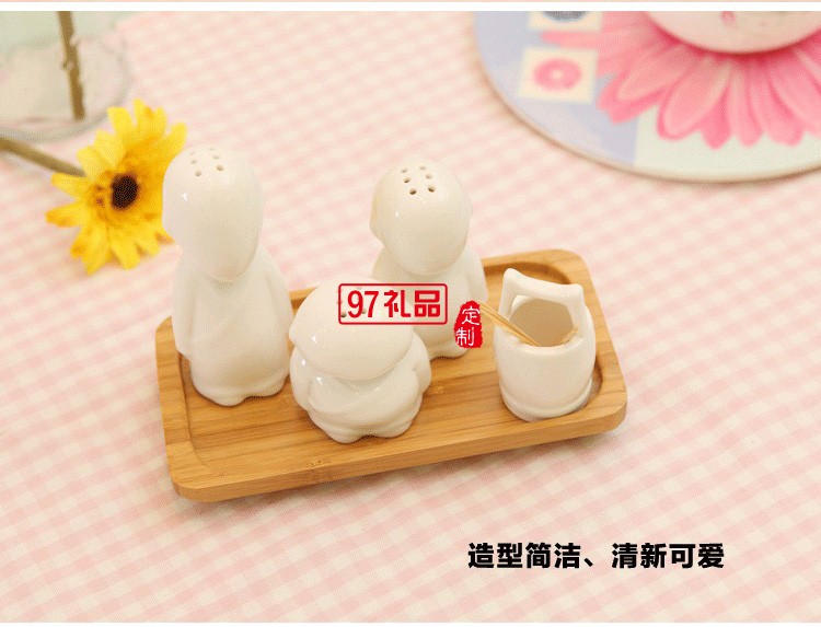 創(chuàng)意調(diào)味瓶 三個(gè)和尚陶瓷調(diào)味罐定制公司廣告禮品
