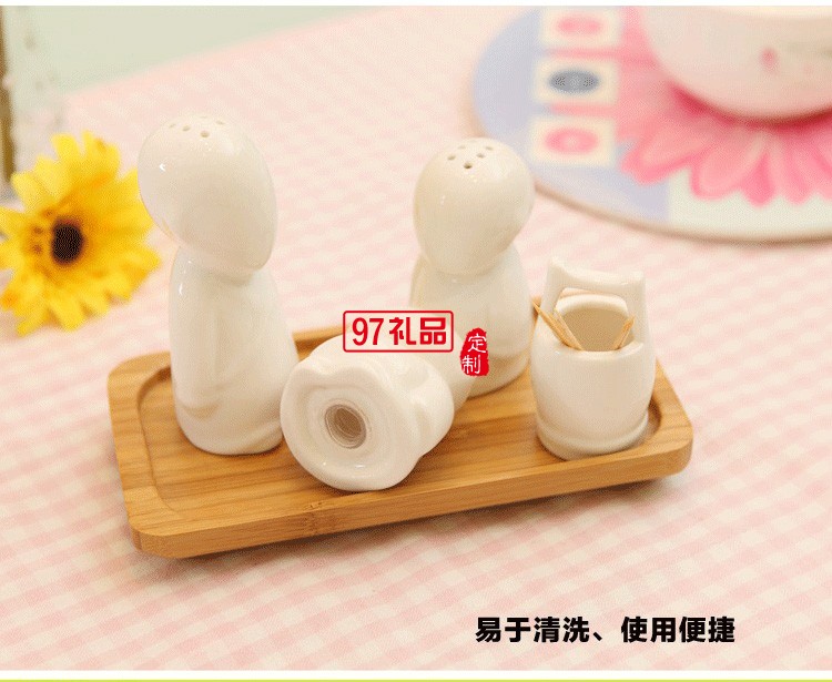 創(chuàng)意調(diào)味瓶 三個(gè)和尚陶瓷調(diào)味罐定制公司廣告禮品