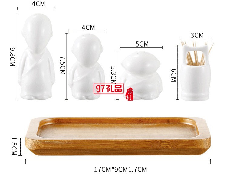 創(chuàng)意調(diào)味瓶 三個(gè)和尚陶瓷調(diào)味罐定制公司廣告禮品