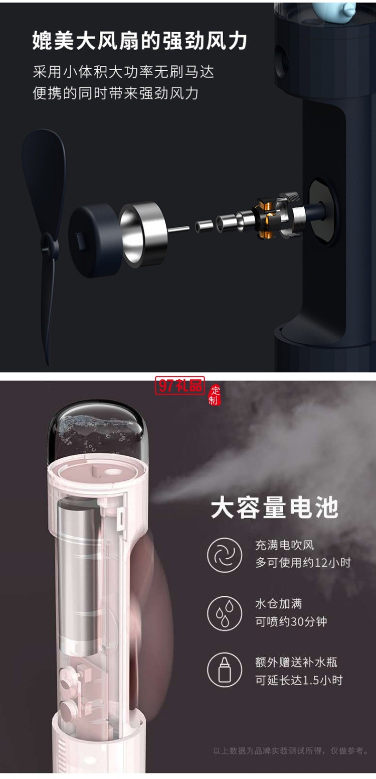 伸縮噴霧風扇卡通口袋便捷USB充電三合一迷你手持加濕扇