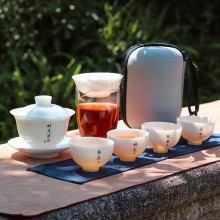 白瓷旅行茶具簡(jiǎn)約套裝一壺四杯戶(hù)外蓋碗便攜式羊脂玉快客杯