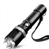  帶攻擊頭強(qiáng)光手電筒 LED可充電鋁合金手電筒 戶(hù)外防身手電