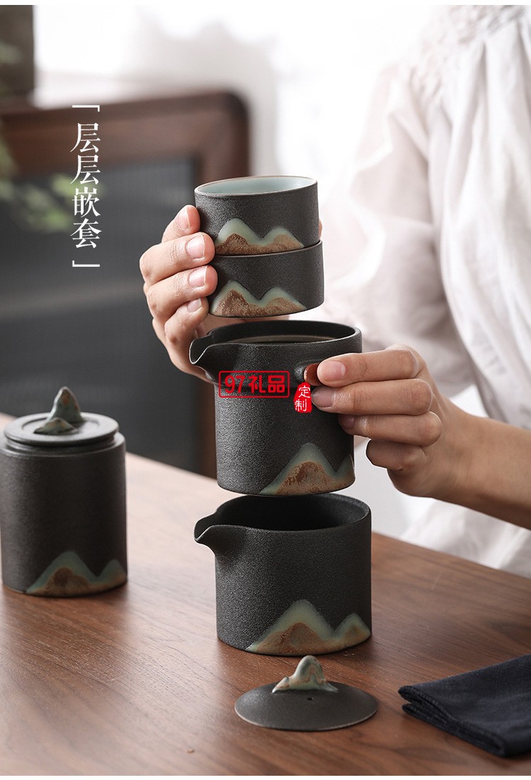 戶(hù)外旅游便攜式收納日式遠(yuǎn)山禪意粗陶家用旅行快客杯功夫茶具套裝