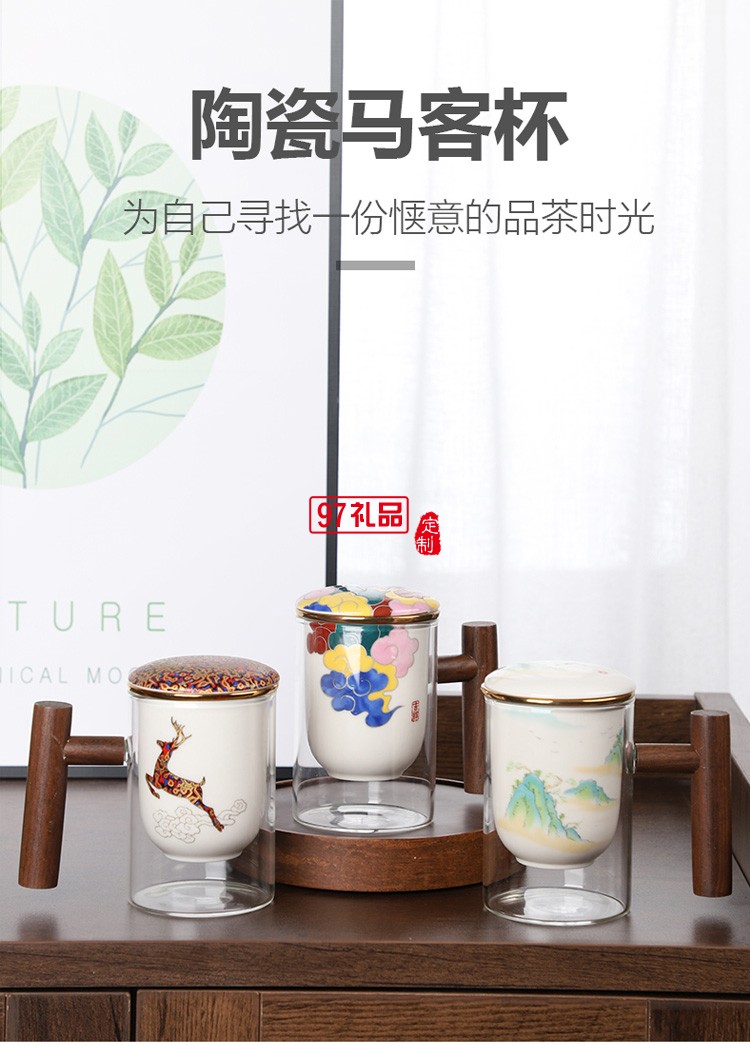 創(chuàng)意耐熱玻璃杯水杯馬克杯陶瓷內膽過濾辦公杯茶杯木手柄泡茶杯