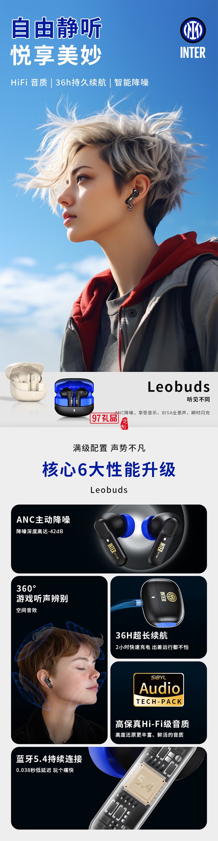 FCIM/國際米蘭 Leobuds ANC主動降噪藍(lán)牙耳機(jī)