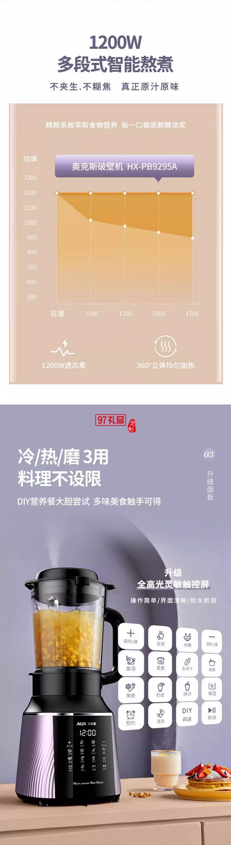 奧克斯破壁機(jī)全動(dòng)自動(dòng)豆?jié){機(jī)家用多功能無渣榨汁機(jī)加熱料理機(jī)新款